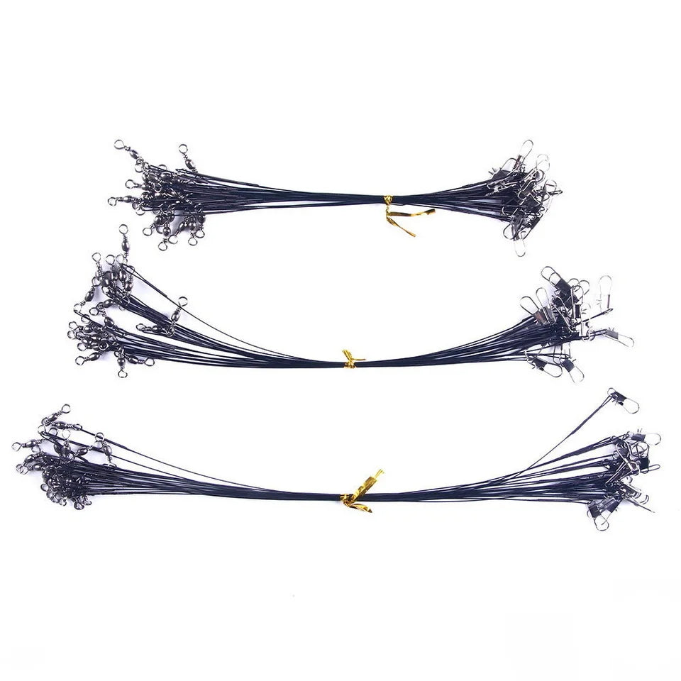 Anti Bite Steel Fishing Line Steel Wire Leader With Swivel Fishing ,  Leash Fishing Wire 15cm 20cm  30cm