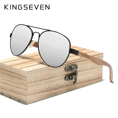 Wood Frame Pilot Polarized Sunglasses UV400 – Leather Case or Wooden Box