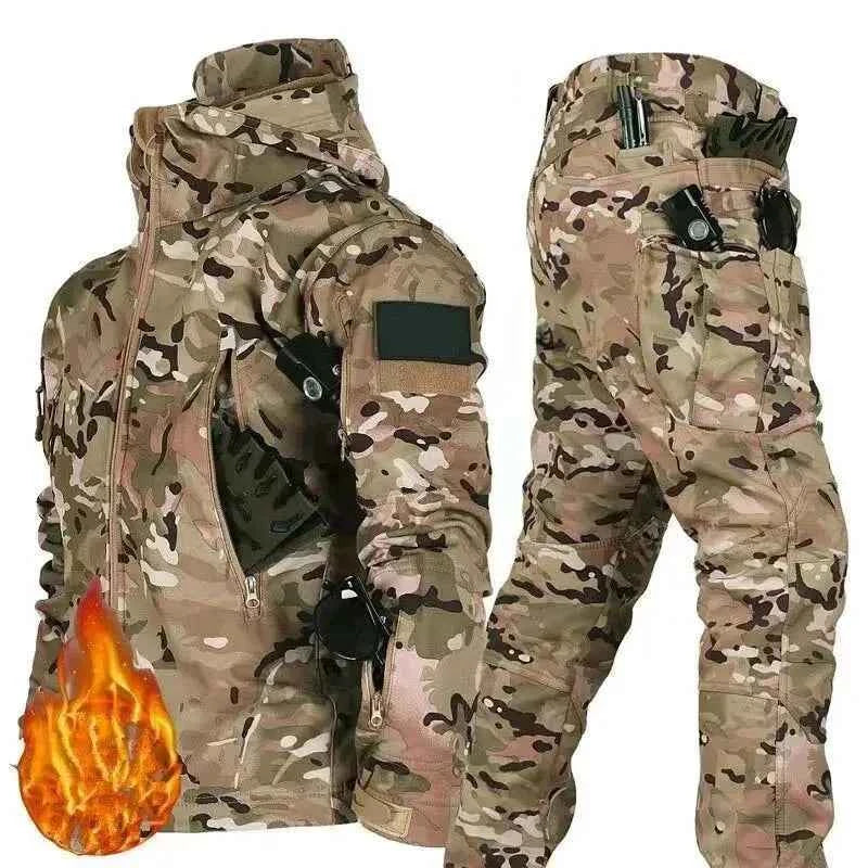 AUKUPKEE Shark Skin Soft Shell Tactical Suit – Fleece-Lined Windproof Jacket &amp; Pants Set