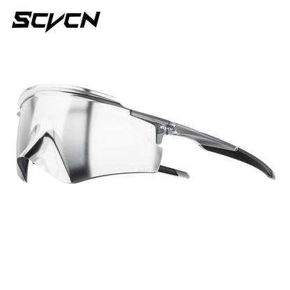 SCVCN Cycling Sunglasses – UV400 Waterproof Photochromic TR-90 Frame 146mm Wide Lens for MTB, Running &amp; Outdoor Sport