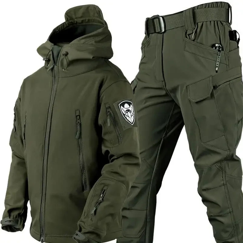 AUKUPKEE Shark Skin Soft Shell Tactical Suit – Fleece-Lined Windproof Jacket &amp; Pants Set