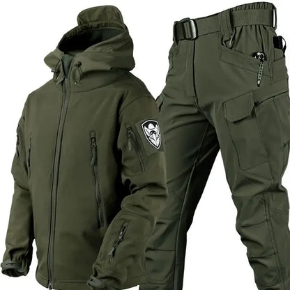 AUKUPKEE Shark Skin Soft Shell Tactical Suit – Fleece-Lined Windproof Jacket &amp; Pants Set