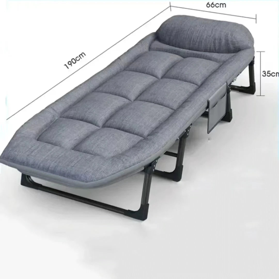 Portable Folding Lounge Chair – 6-Position Adjustable Backrest, Side Pocket, for Camping, Office &amp; Home