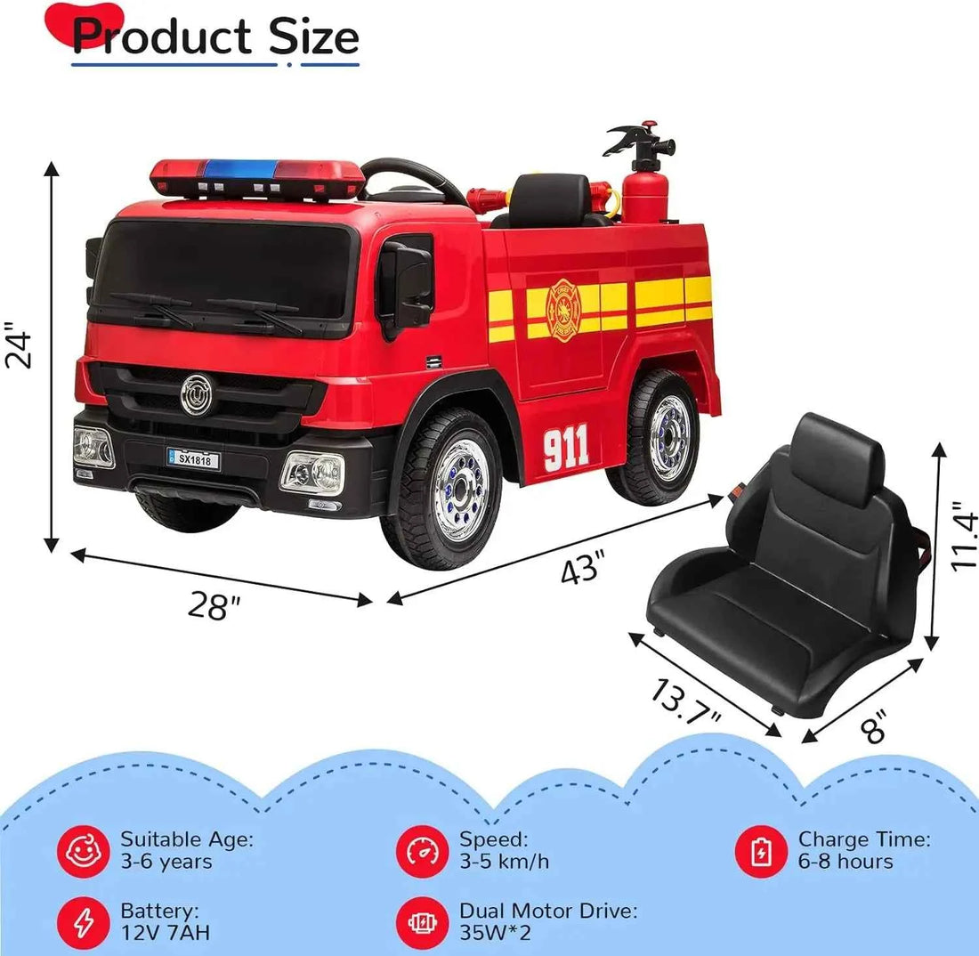 AOOU 12V Ride on Fire Truck, Kids Electric Vehicle, Battery Powered Car Toy w/Remote Control, Power Motorized Driving Car