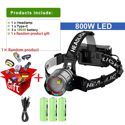 1000000LM Powerful Headlamp 800W Led Sensor Head Flashlight Long Range Headlight 18650 Rechargeable Head Lantern Fishing Camping