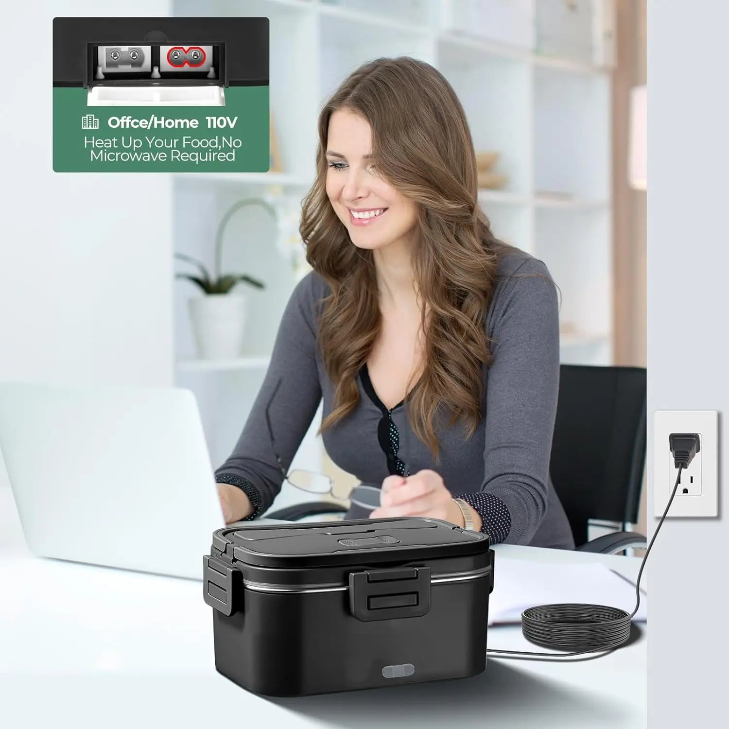 Electric Lunch Box for Adults 100W 1.8L Portable Heated Lunch Box for men,12V/24V/110V home/Car/Office/Truck,1,8L Removable
