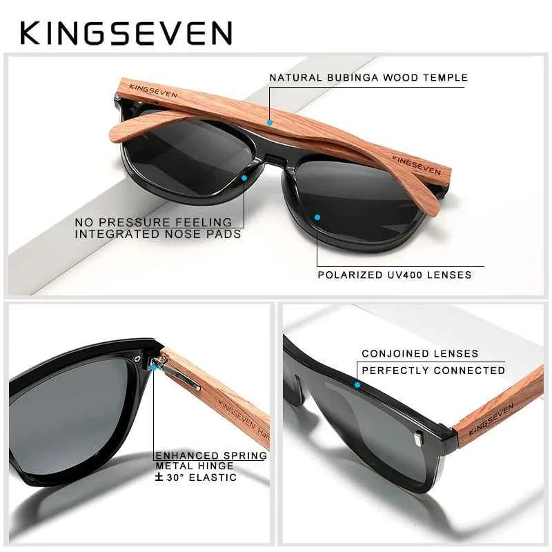 KINGSEVEN B5510 Natural Bubinga Wood Sunglasses – Oversized, Handmade, Unisex