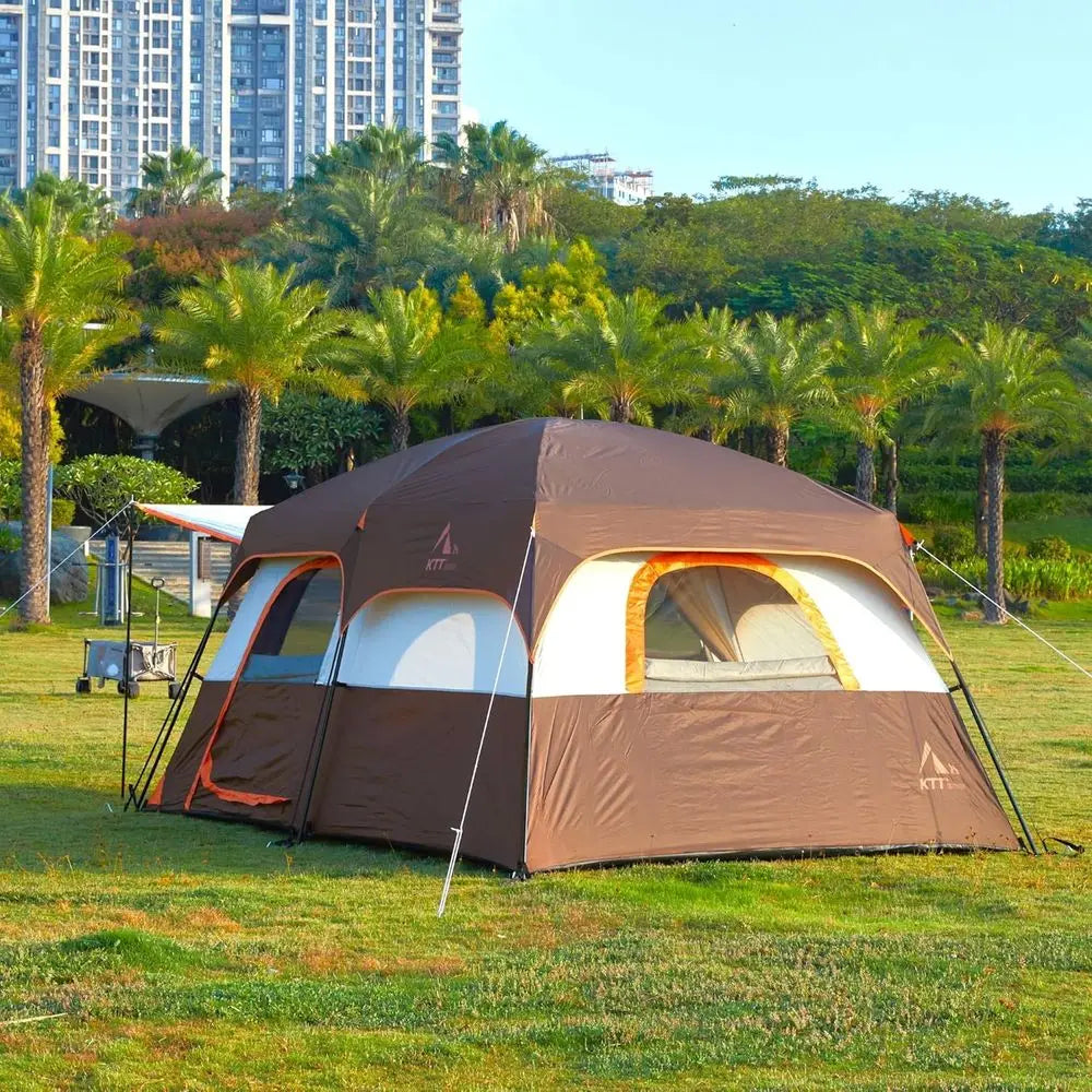 Spacious 6-14 Person Family Cabin Tent with 3 Doors &amp; 3 Mesh Windows for Waterproof Outdoor Adventures