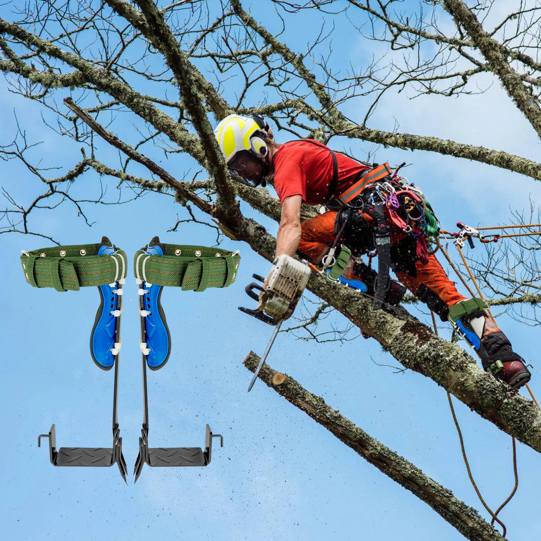 Professional Tree Climbing Gear Kit – 220lb Capacity Carbon Steel, Safety Straps &amp; Pedals for Arborist Work