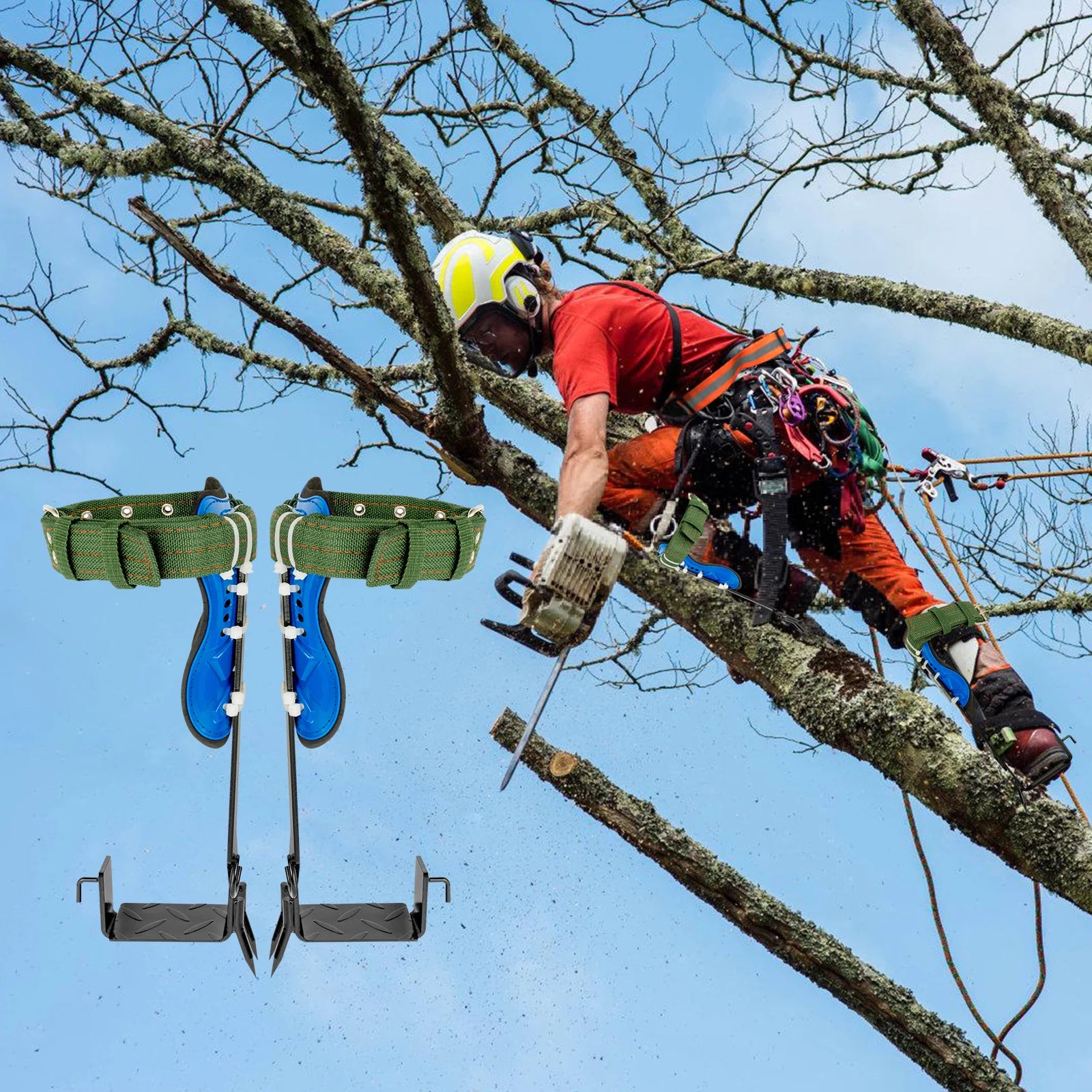 Professional Tree Climbing Gear Kit – 220lb Capacity Carbon Steel, Safety Straps &amp; Pedals for Arborist Work