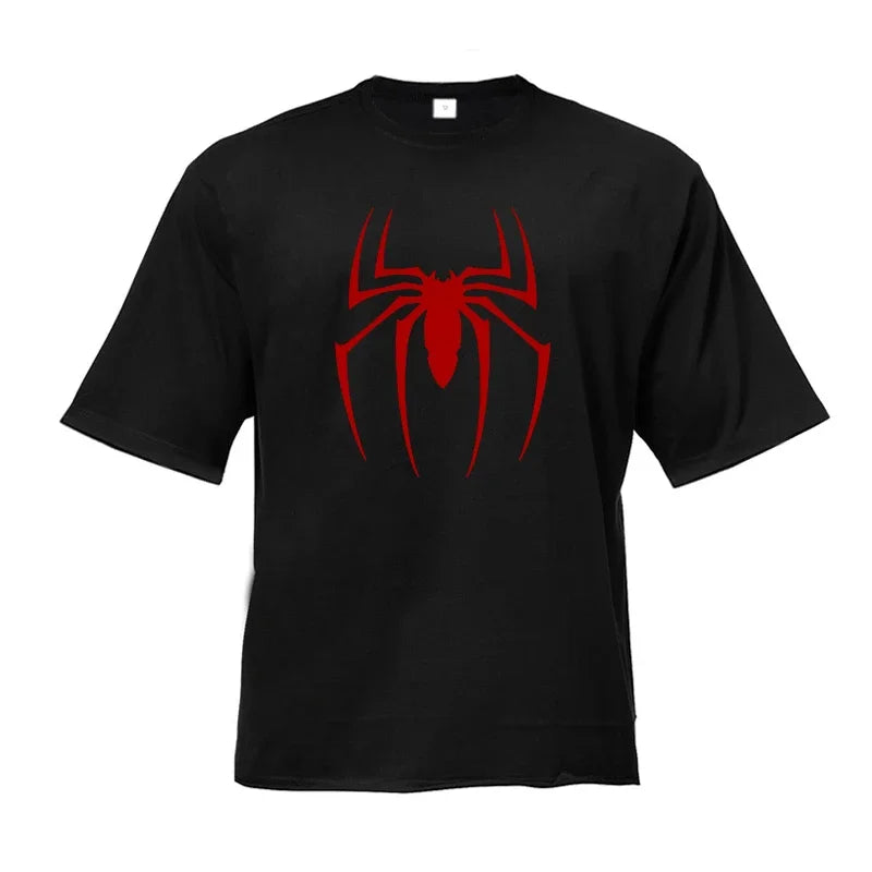Red Spider Printed Gym Sport Clothing Fitness Oversized Loose Cotton Shirt Mens Hip Hop Short Sleeve Bodybuilding Muscle T-shirt