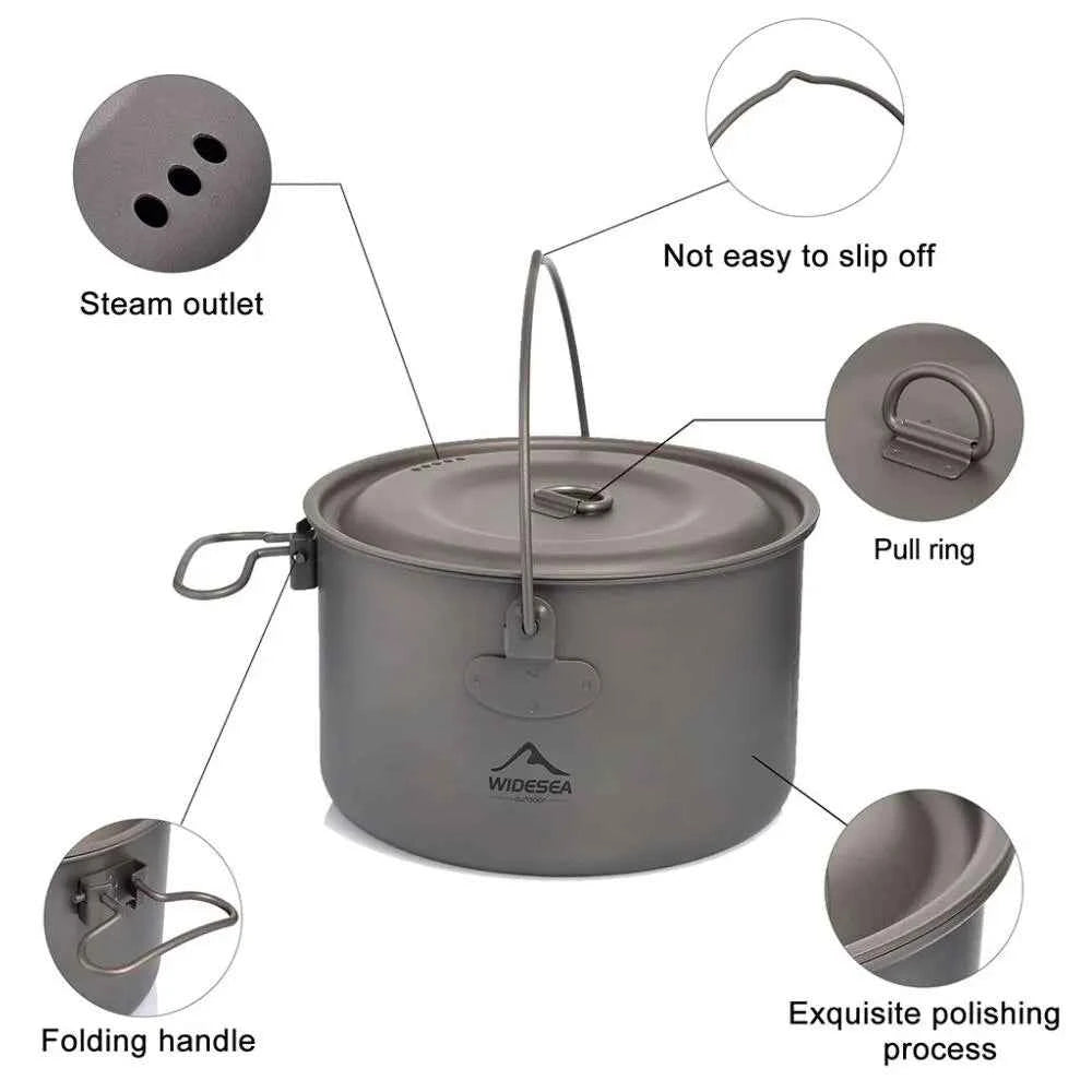 Widesea  Titanium Cookware  Titanium Cookware Set Tourism Cauldron Outdoor Cooking Pot Frying Pan Picnic Kitchen Hiking Trekking
