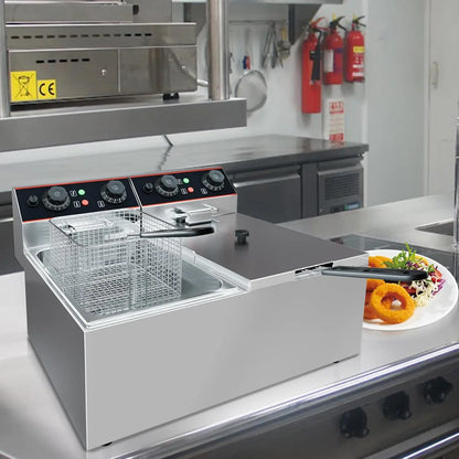 Commercial Electric Deep Fryer with Baskets Stainless Steel Adjustable Temperature Deep Fryer for Restaurant and Home