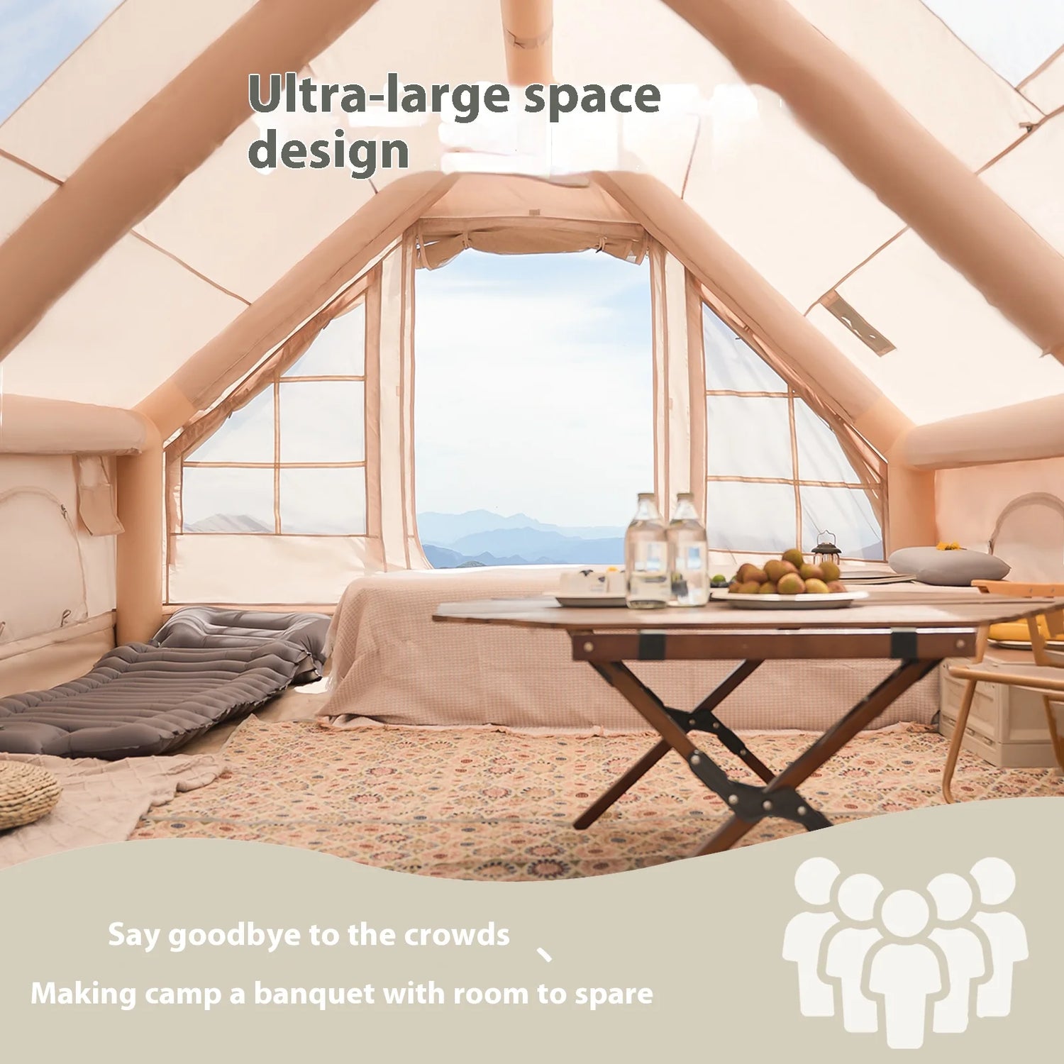 Pakicetus Inflatable Camping Tent with Stove Plug – 4 to 8 Person Luxury Family Tent