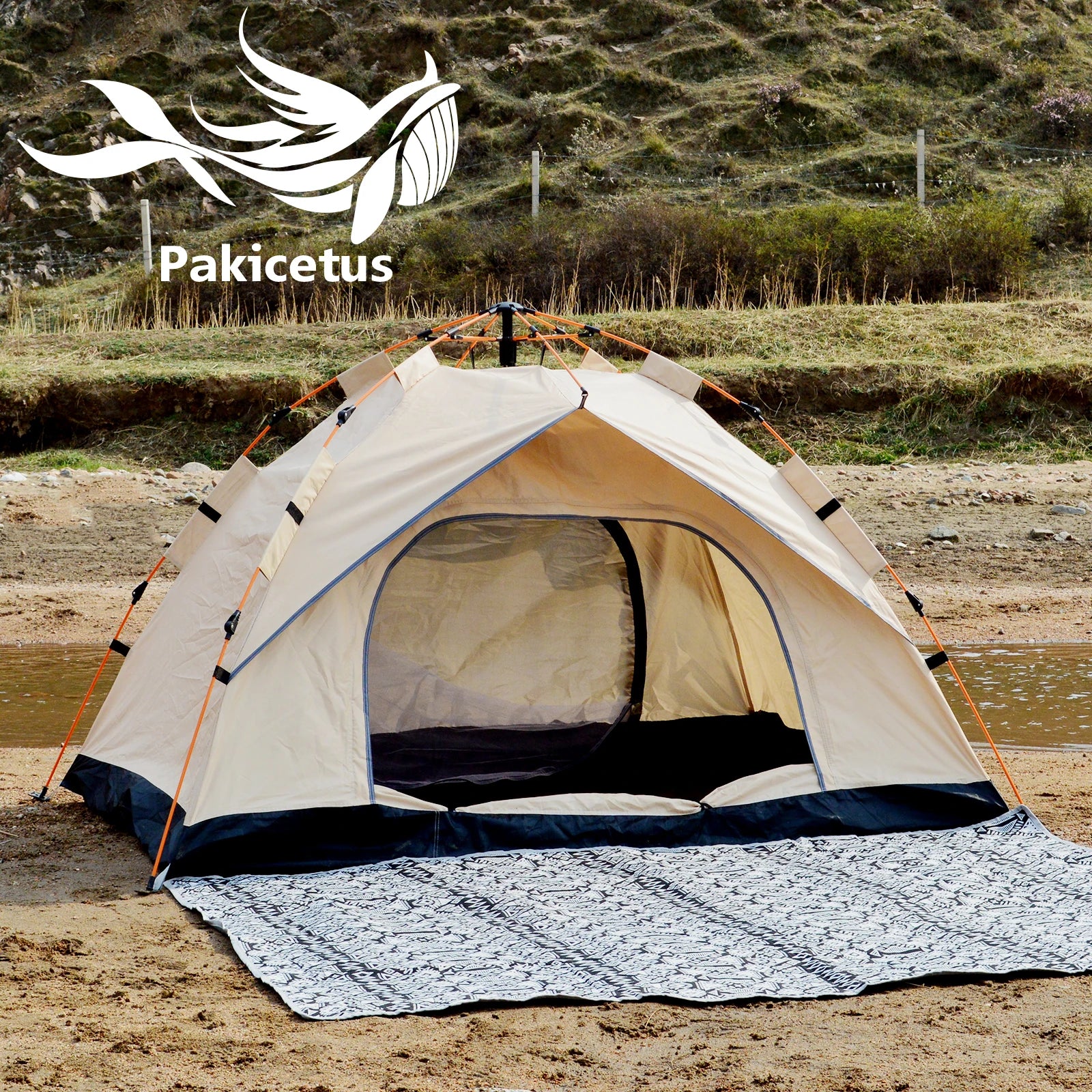 Instant Golden Pop-Up Tent – Portable 3-4 Person Sun &amp; Rain Shelter for Beach &amp; Camping