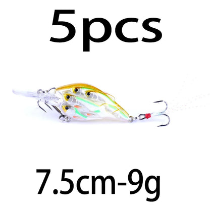 75mm 9g Floating Crankbait Fishing Lure – Swimbait Wobbler with Rattle &amp; 3D Eyes