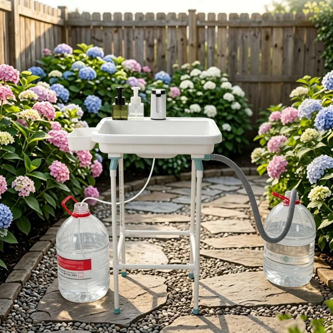 Outdoor Portable Sink With Stand Folding Wash Basin Garden Camping Kitchen Hand Wash Station RV Travel Washbowl Table Pool Camp