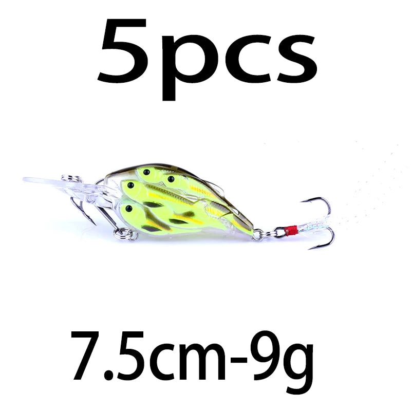 75mm 9g Floating Crankbait Fishing Lure – Swimbait Wobbler with Rattle &amp; 3D Eyes