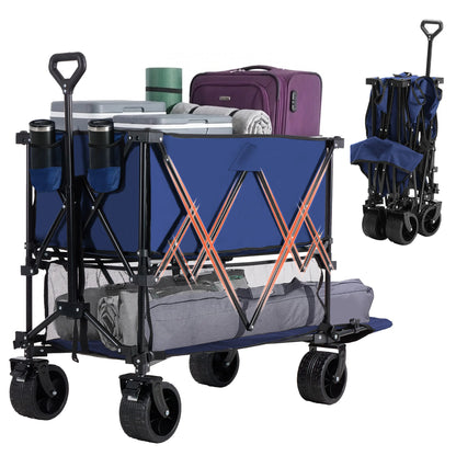 DUMOS Folding Wagon Cart – 440 lbs / 320L Capacity, Adjustable Handle, 600D Oxford, 360° Swivel Wheels