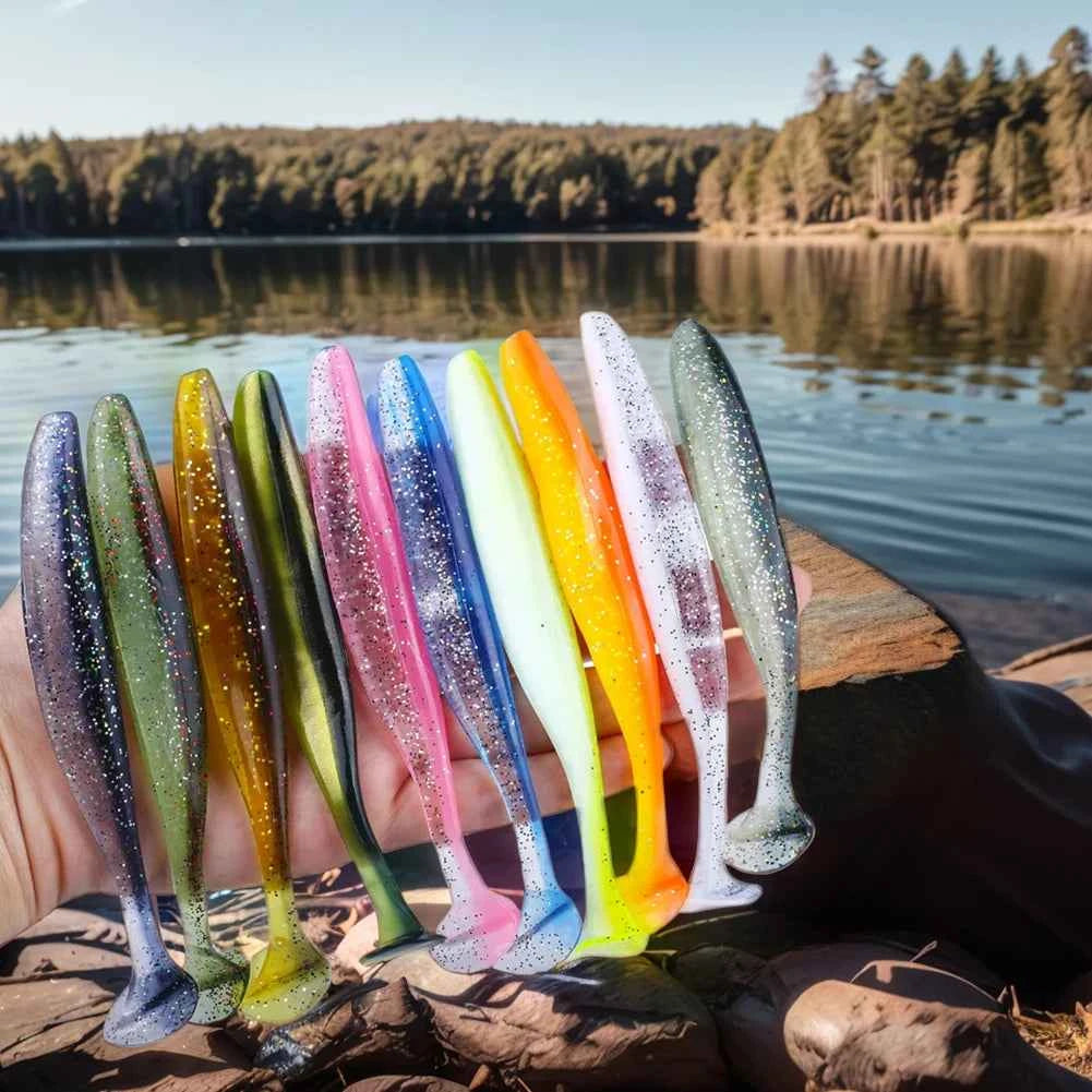 T-Tail Soft Swimbaits 10-Pack – 90mm Paddle Tail Worm, PVC, Bass &amp; Trout, Freshwater &amp; Saltwater