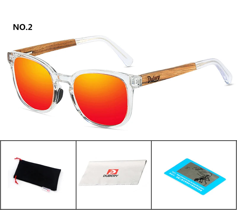 DUBERY Natural Wood Polarized Sunglasses – UV400 Rectangle Frame for Men