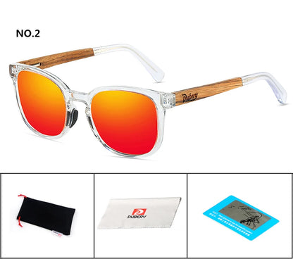 DUBERY Natural Wood Polarized Sunglasses – UV400 Rectangle Frame for Men