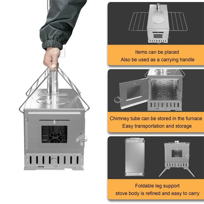 Hot Tent Stove, unho Wood Burning Stove, Portable Wood Stove with 6 Stainless Chimney Pipes for Outdoor Heating &amp; Cooking