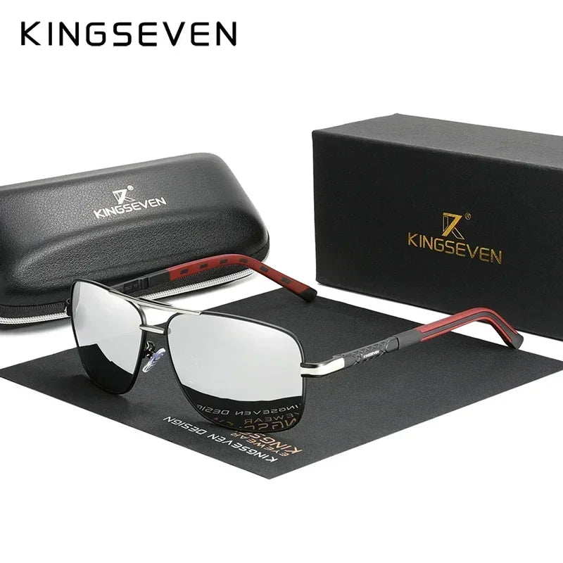 KINGSEVEN 724000 Polarized Sunglasses – Aluminium-Magnesium, Tall Rectangle, UV400, Unisex