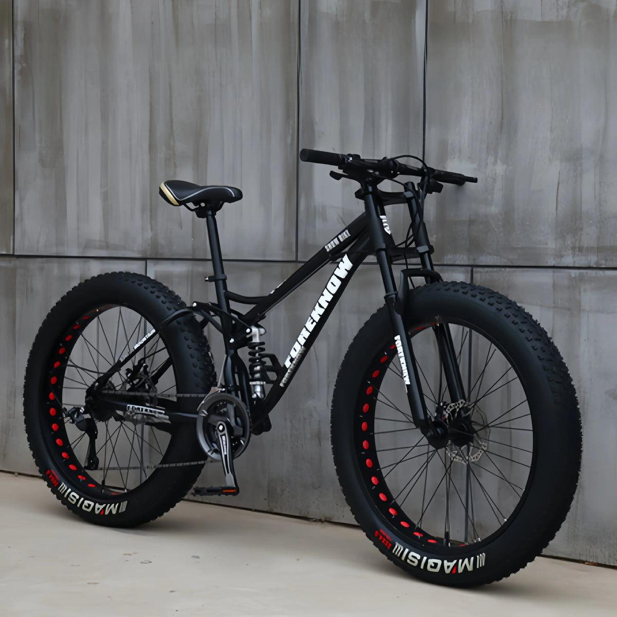 Fat Tire Mountain Bike – 4.0" Wide Tires, Soft-Tail Frame, Double Disc Brakes, 7–27 Speed, 24" or 26" Wheel, Unisex