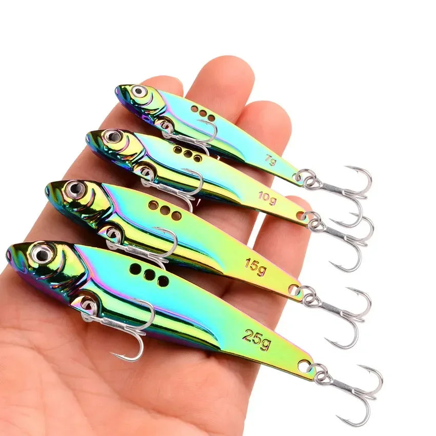 3-Piece Metal VIB Fishing Lure Set – Sinking Spinner Spoon Blade | 7g–25g | Treble Hook | Pike, Carp &amp; Sea Fishing