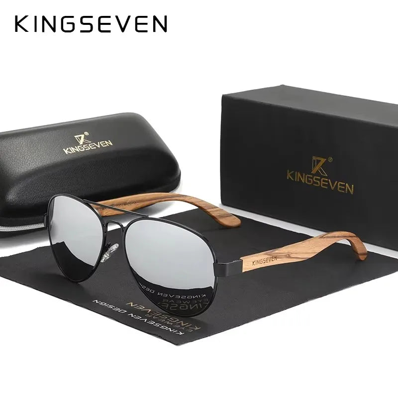 Wood Frame Pilot Polarized Sunglasses UV400 – Leather Case or Wooden Box