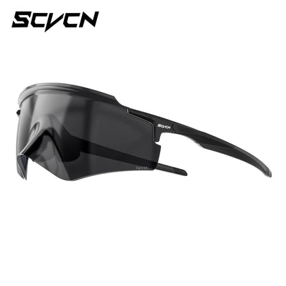 SCVCN Cycling Sunglasses – UV400 Waterproof Photochromic TR-90 Frame 146mm Wide Lens for MTB, Running &amp; Outdoor Sport