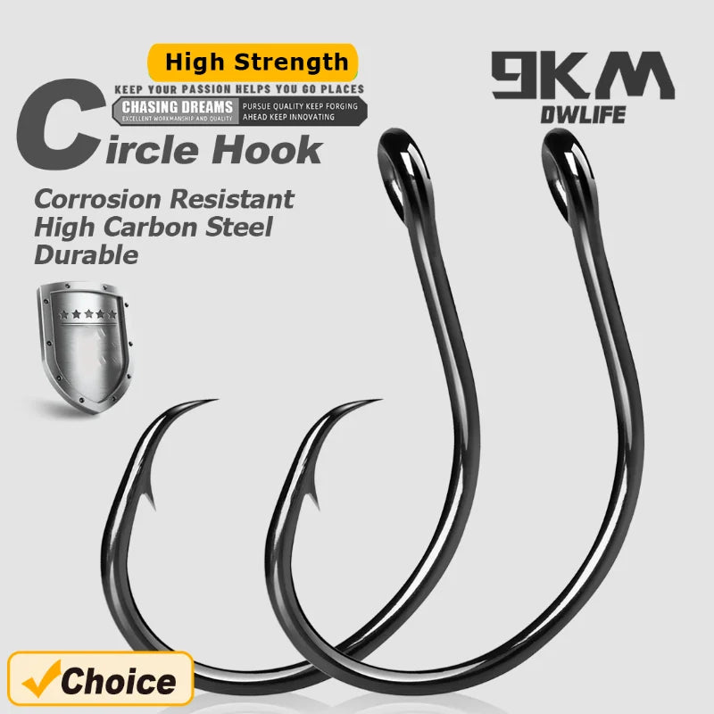 9KM Wide Gap Circle Hooks – Saltwater &amp; Freshwater, Non-Offset, 25/50/100 Pack