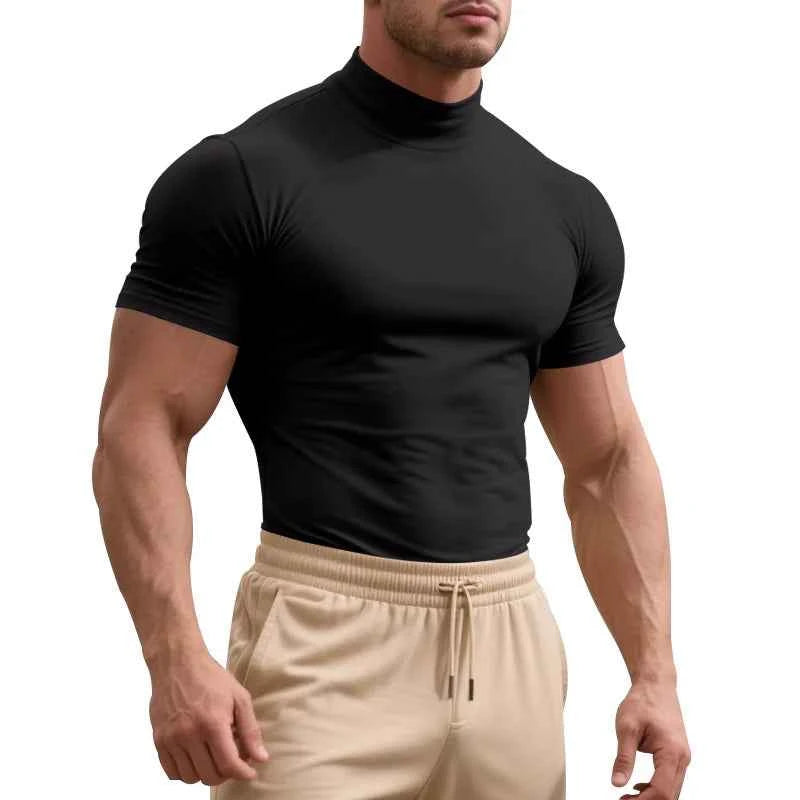 2025 compress sports Men T-shirt quick-dry Half High Collar Short Sleeve Pullover Tops Tight Breathable tops men Running T-shirt