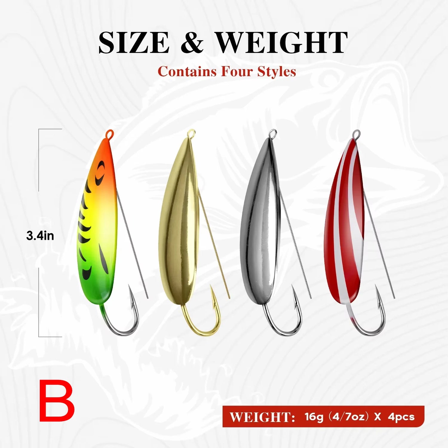 Weedless Spoon Lure Kit – 4pcs Spinner Metal Fishing Lures with Anti-Grass Hooks (8g/16g/19g)