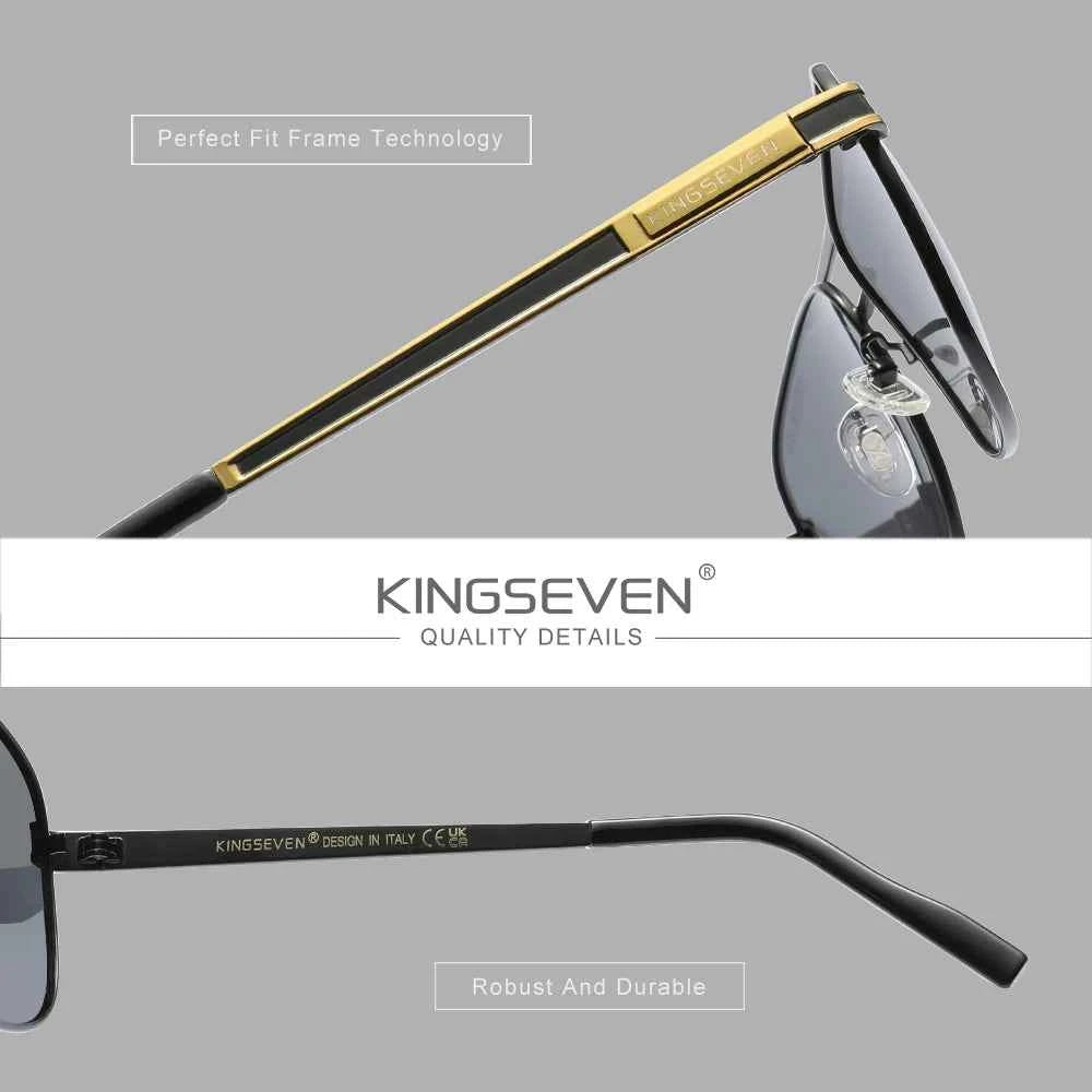 KINGSEVEN 738 Polarized Square Sunglasses – Stainless Steel Frame, UV400, Unisex