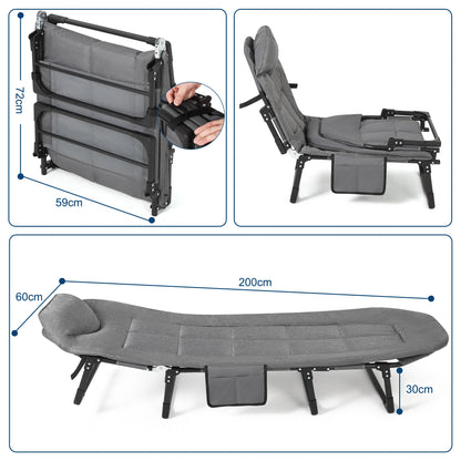 Portable Folding Bed with Cushion and Pillow, Camping Tent Cot for Adults with Supports 500 Lbs for Patio Beach Indoor Outdoor