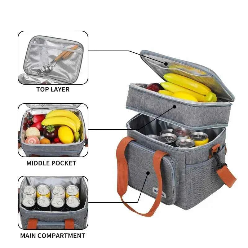 Insulated Thermal Lunch Bag – Waterproof Cooler Bag with Shoulder Strap for Camping, Work &amp; Outdoor Use