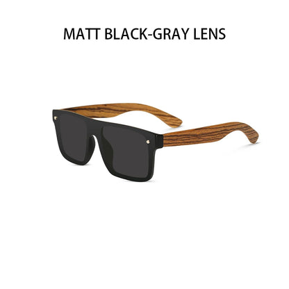 OI Wood 9908 Natural Wood Sunglasses – Polarized Mirror, UV400, Square, Unisex