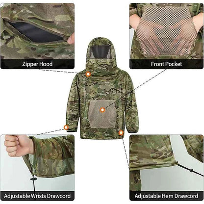 Camouflage Hooded Ghillie Suit – Mosquito-Proof Hunting &amp; Outdoor Clothing for Men &amp; Women