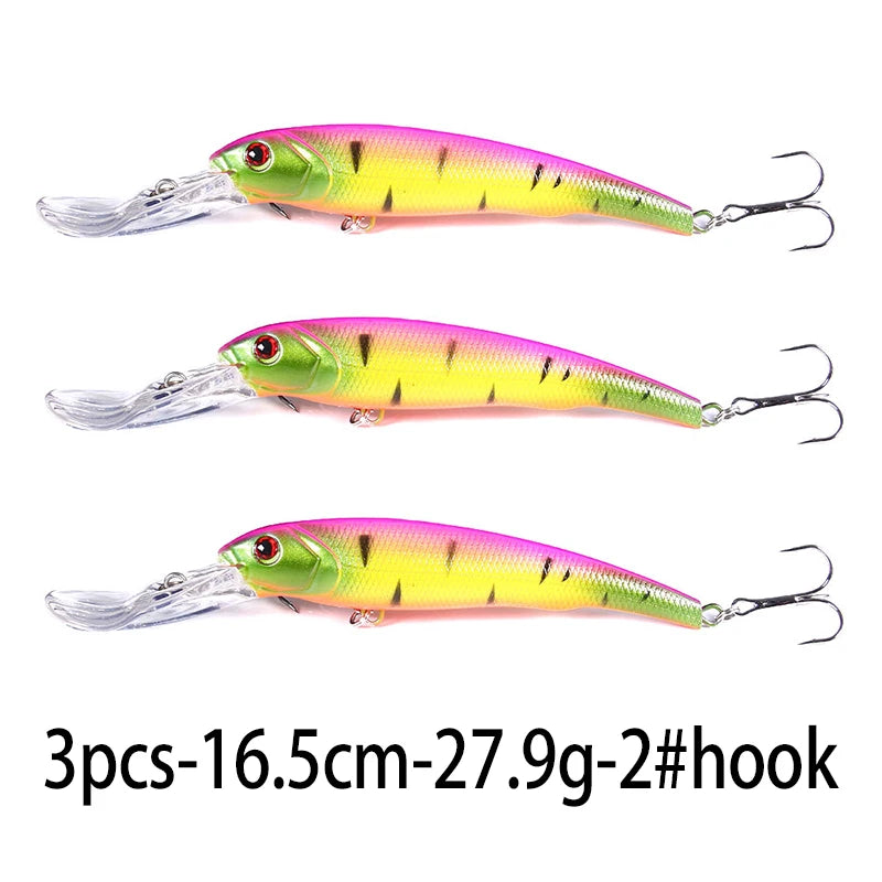 165mm 28g Deep Diving Minnow Fishing Lure – Hard Bait Wobbler for Bass, Pike &amp; Sea Fishing