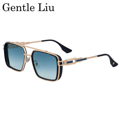 GENTLE LIU WF-5G44 Steampunk Double Beam Square Sunglasses – Alloy Frame, UV400