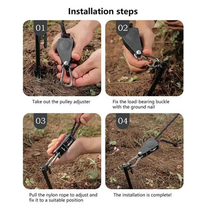 Camping Tent Adjustable Rope Fastener Fixed Buckle Pulley Tensioner Ratchet Hangers Lights Lifting Camping Awning Wind Rope