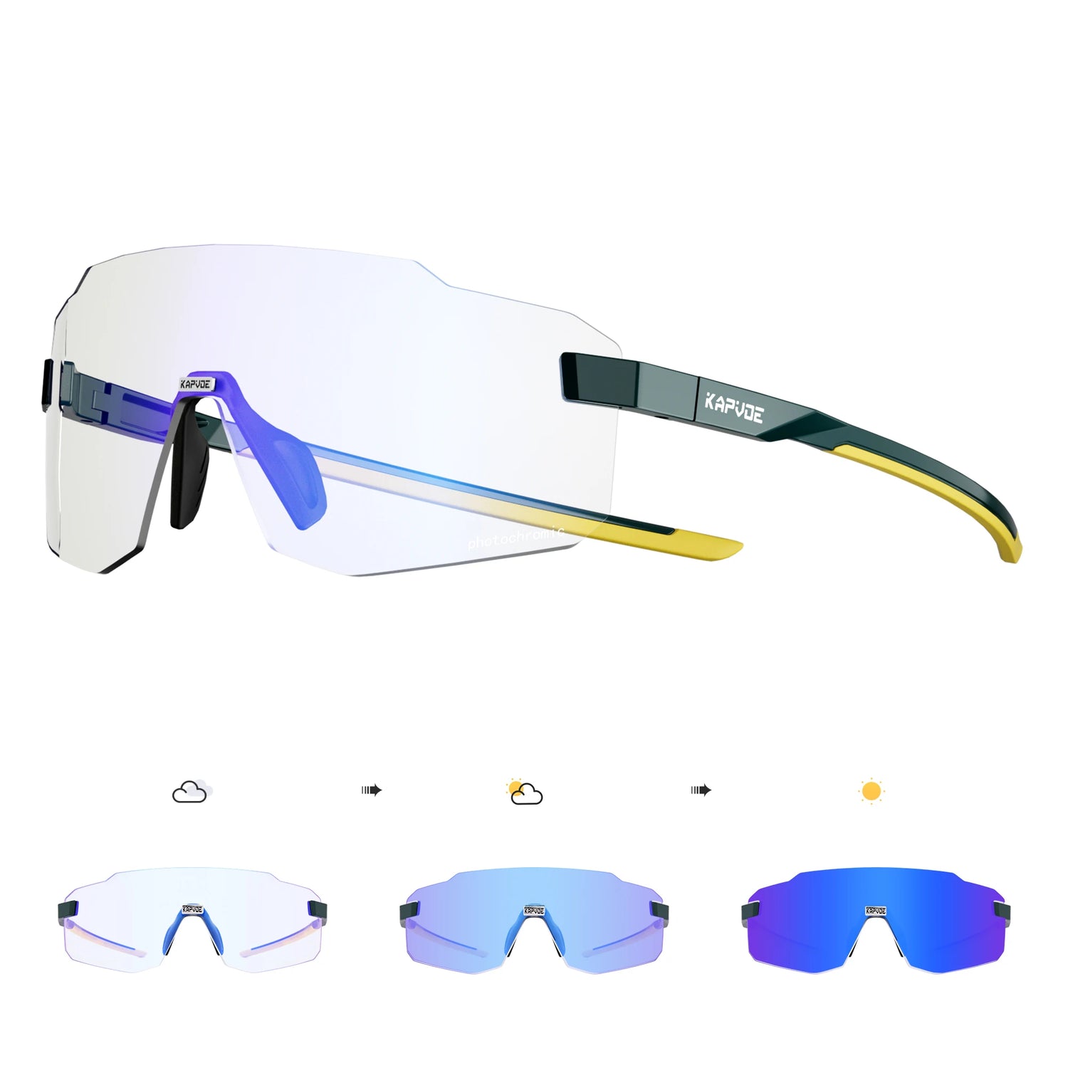 Kapvoe Photochromic Cycling Glasses – UV400 Lightweight MTB Bike Eyewear for Running, Skiing &amp; Outdoor Sport