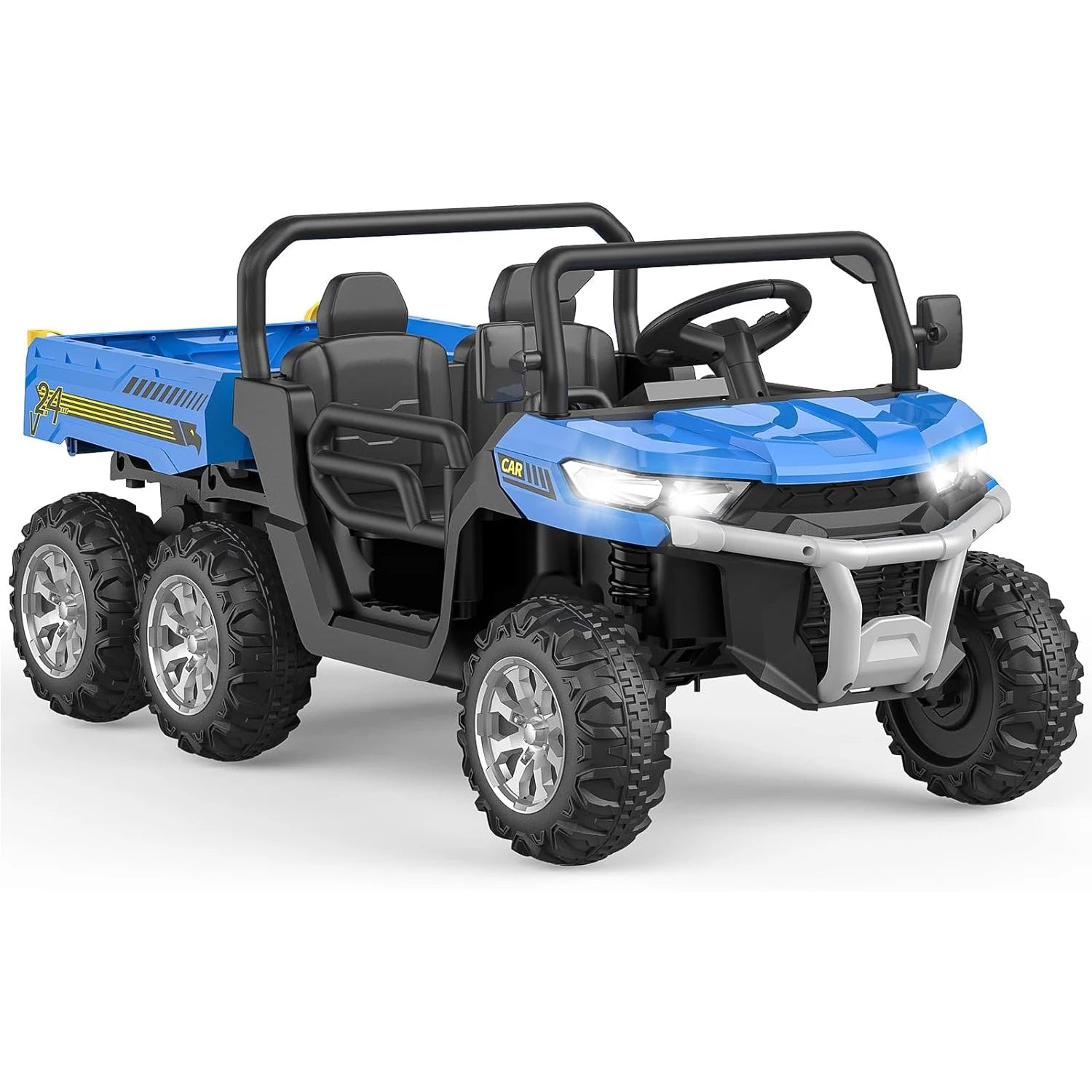 24V 2 Seater 6 Wheel Ride On Dump Truck with Parent Remote Control, 4WD Electric Car for Kids UTV Style Dump Bed &amp; Music Horn
