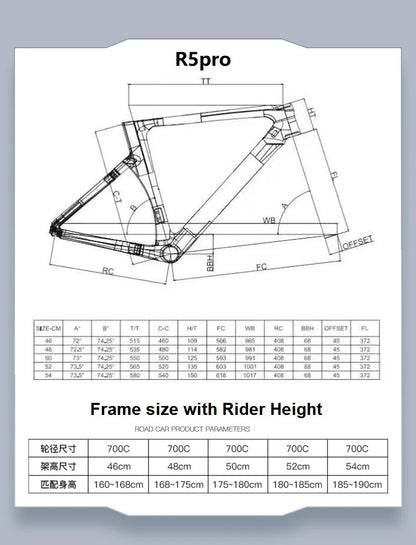R5pro Carbon Fiber Road Bike 22/24 Speed Racing with Hydraulic Disc Brakes Available in 7 Sizes - 43.5/46/48/50/52/54/56