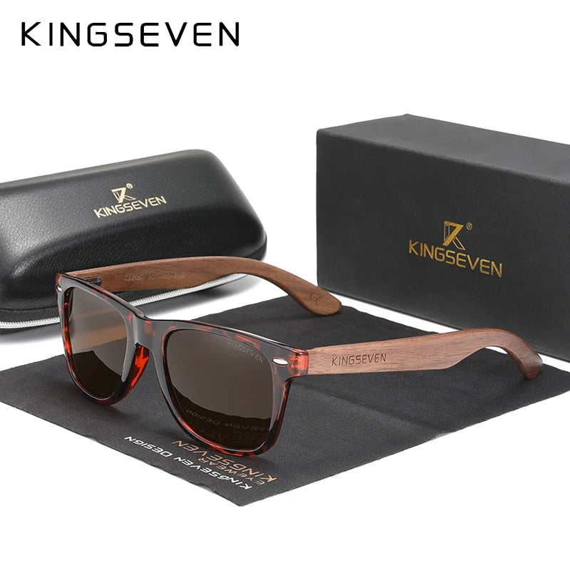 KINGSEVEN W5520 Walnut Wood Polarized Sunglasses – Spliced Frame, Handmade, UV400