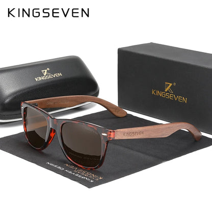 KINGSEVEN W5520 Walnut Wood Polarized Sunglasses – Spliced Frame, Handmade, UV400