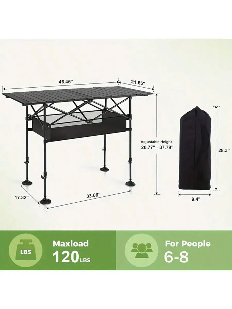 Aoran Aluminum Roll-Up Camping Table – Portable Folding Table with Carry Bag | Medium &amp; Large | Ships from US