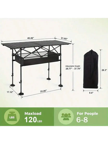 Aoran Aluminum Roll-Up Camping Table – Portable Folding Table with Carry Bag | Medium &amp; Large | Ships from US